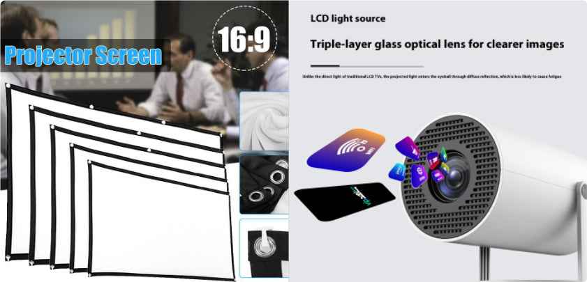 Portable Home Projector - Small Straight Projector with 180 Degrees Projection Angle and Automatic Focus for Home Use